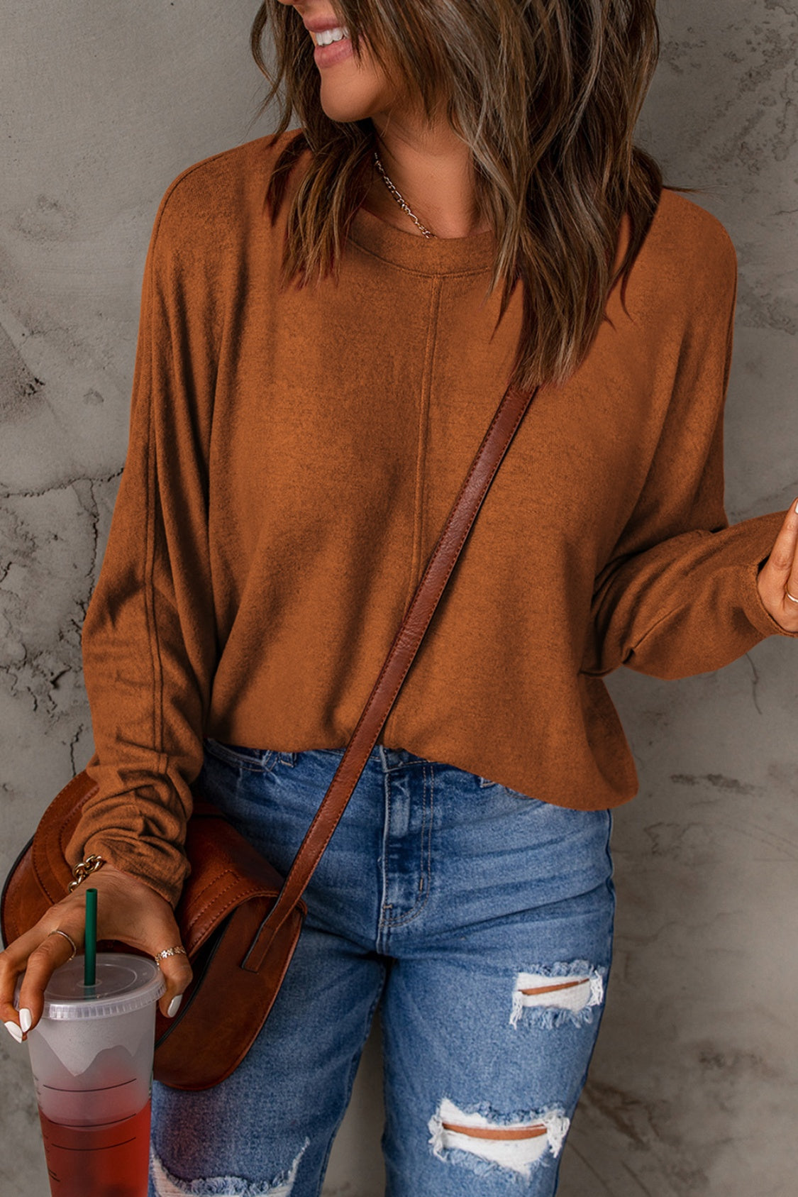 Seam Detail Round Neck Long Sleeve Top