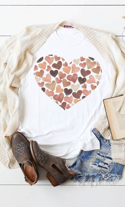 Watercolor Hearts Earthy Pink and Brown PLUS SIZE