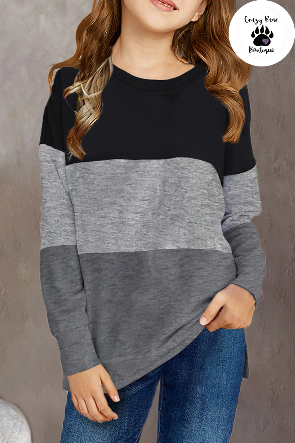 Gray Colorblock Kids Long Sleeve Top