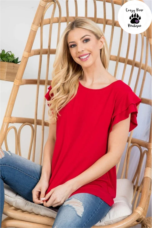 Ruffle sleeve Women’s Top, red