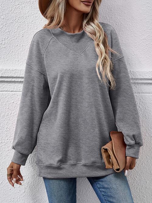 Round Neck Drop Shoulder Long Sleeve Sweatshirt