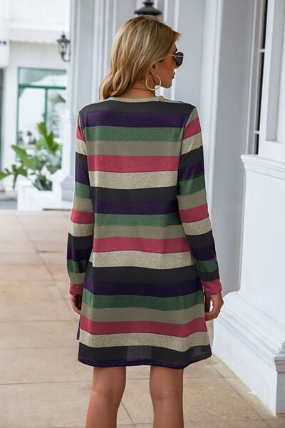 Striped Round Neck Long Sleeve Dress